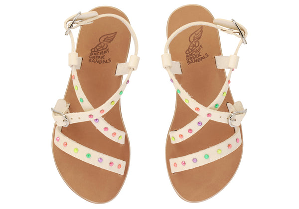 Ancient Greek Sandals Little Sofia Crystals Soft Off White / Multi