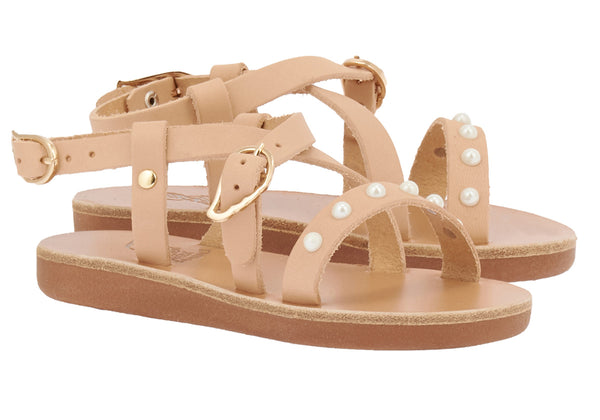 Ancient Greek Sandals Little Sofia Pearls Soft Natural