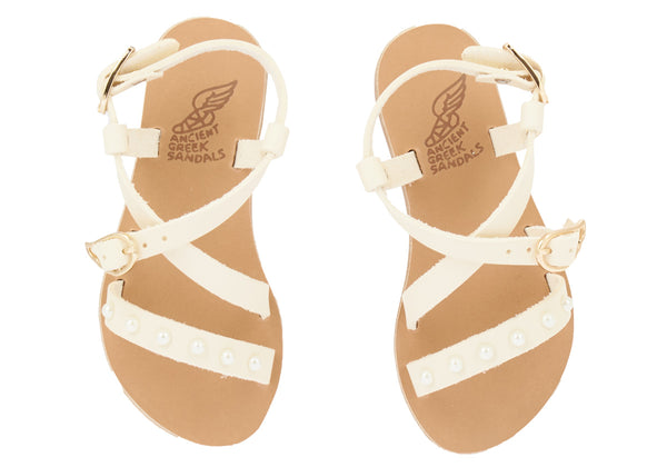 Ancient Greek Sandals Little Sofia Pearls Soft Off White