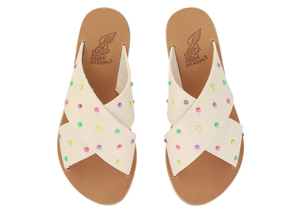 Ancient Greek Sandals Little Thais Crystals Soft Off White / Multi