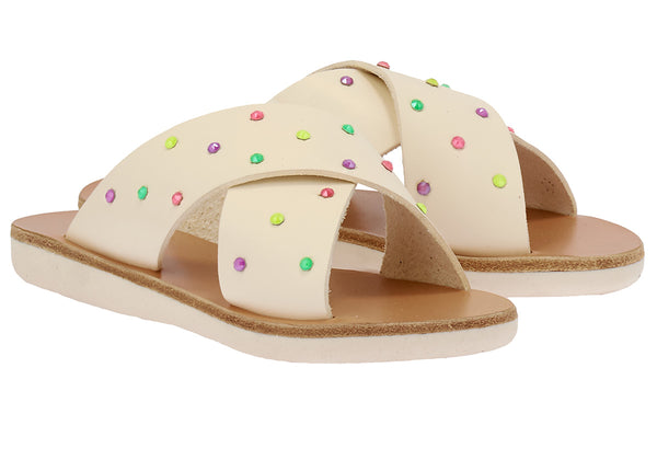 Ancient Greek Sandals Little Thais Crystals Soft Off White / Multi