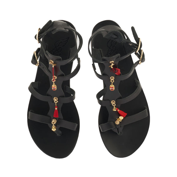Ancient Greek Sandals Stephanie Charms BLACK/RED CHARMS