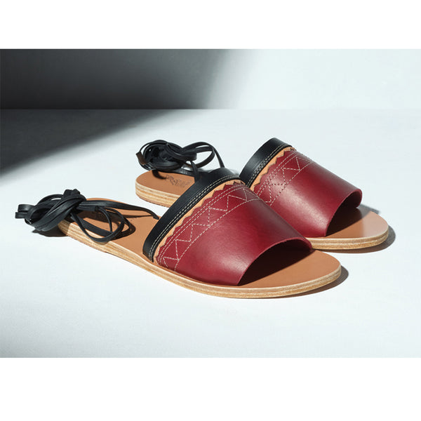 Ancient Greek Sandals Tsarouchi Lace Up Natural / Black / Bordeaux