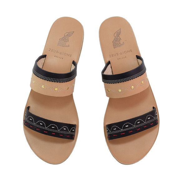 Ancient Greek Sandals Tsarouchi Slide Natural / Black