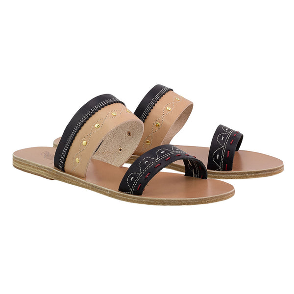 Ancient Greek Sandals Tsarouchi Slide Natural / Black
