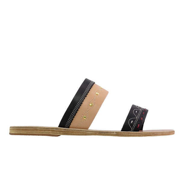 ancient greek sandals Tsarouchi slide Natural / Black
