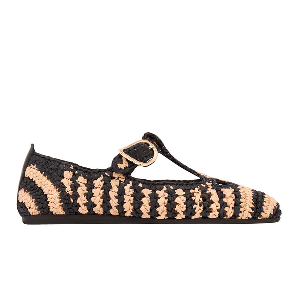 ancient greek sandals Women shoe raffia Black / Natural