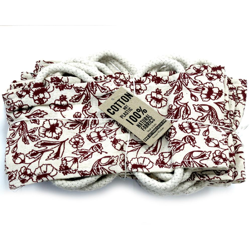 Ancient Wisdom 10x Empty Cotton Wheat Bags With Rope Handles - Floral Patterns