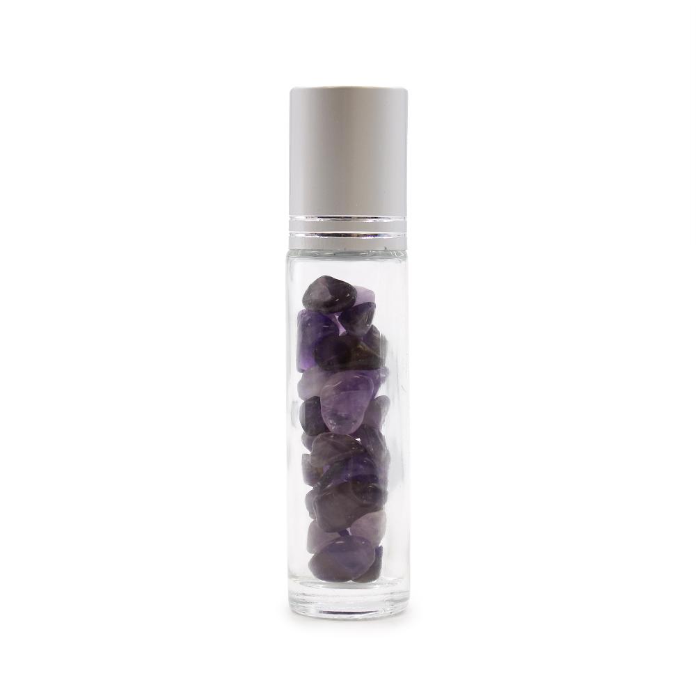 Ancient Wisdom 10x Gemstone Essential Oil Roller Bottle - Amethyst - Silver Cap