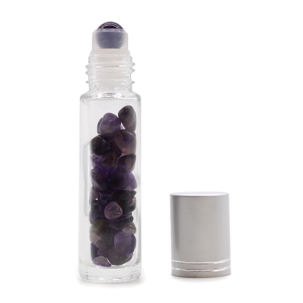 ancient wisdom 10x Gemstone Essential Oil Roller Bottle - Amethyst - Silver Cap