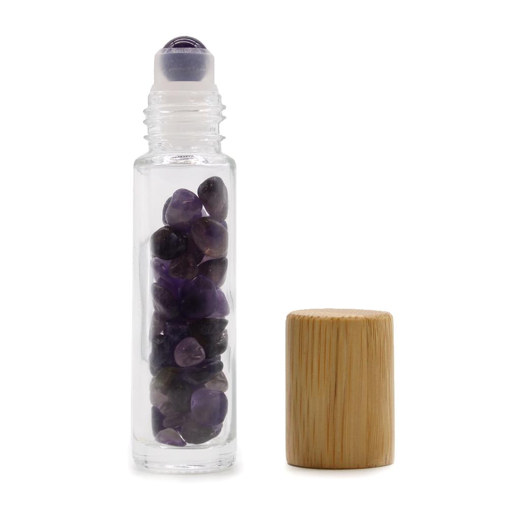 ancient wisdom 10x Gemstone Essential Oil Roller Bottle - Amethyst - Wooden Cap