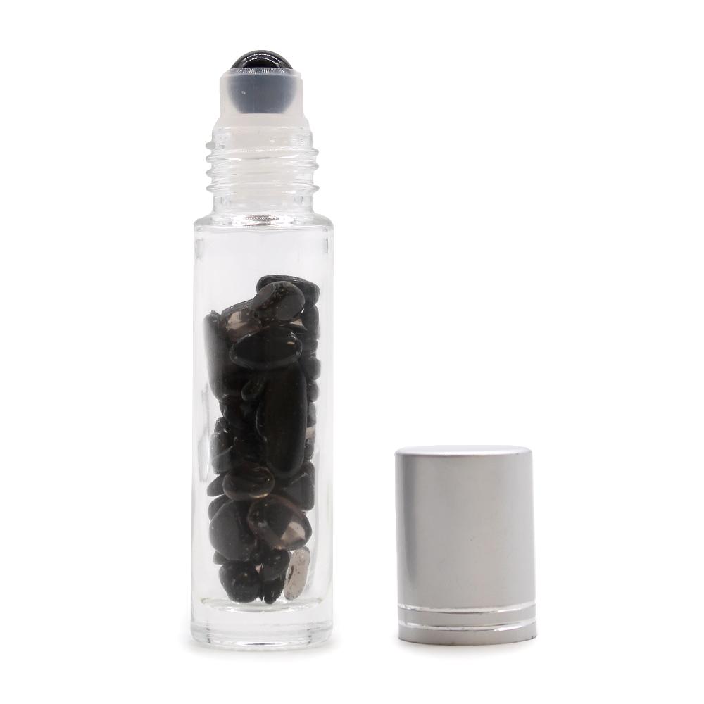 ancient wisdom 10x Gemstone Essential Oil Roller Bottle - Black Tourmaline - Silver Cap