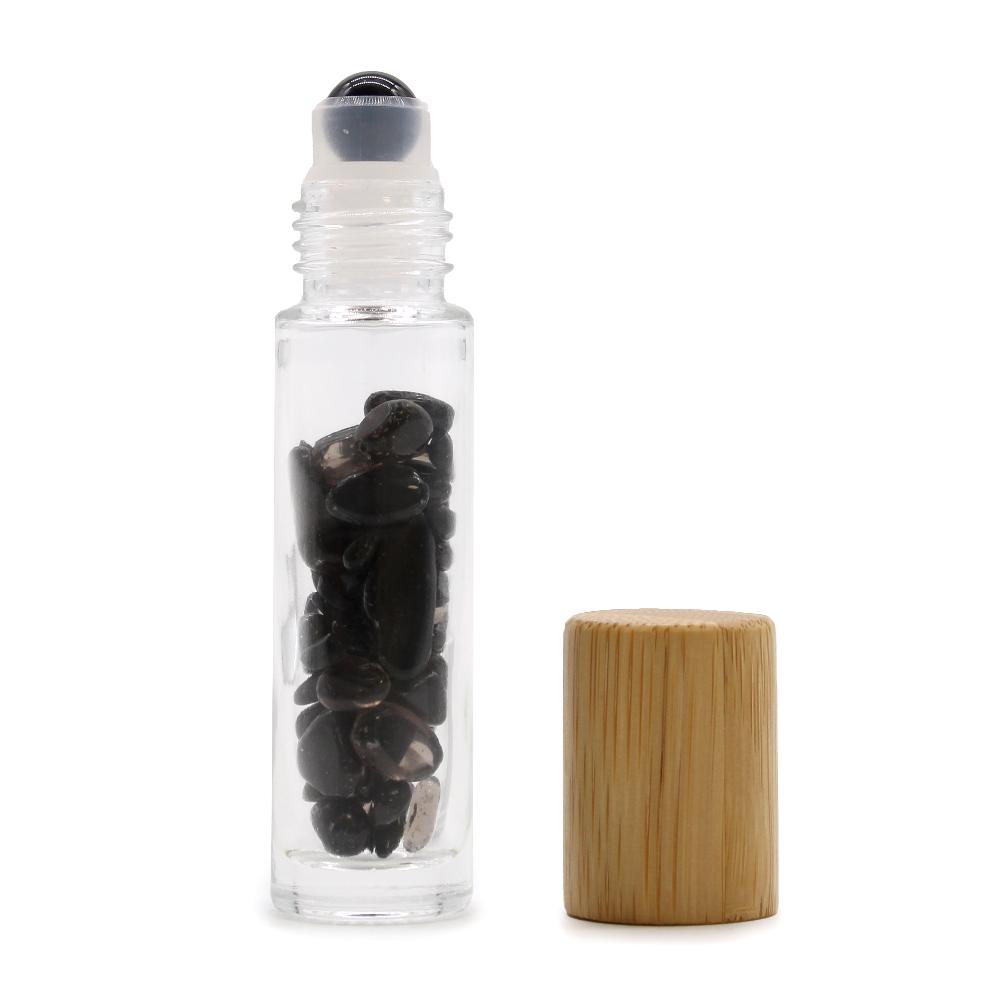 ancient wisdom 10x Gemstone Essential Oil Roller Bottle - Black Tourmaline - Wooden Cap