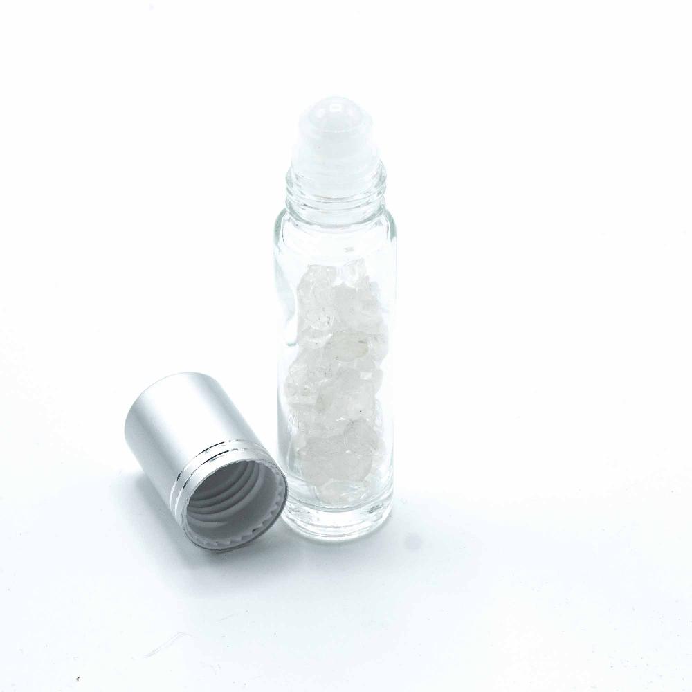 Ancient Wisdom 10x Gemstone Essential Oil Roller Bottle - Rock Quartz - Silver Cap