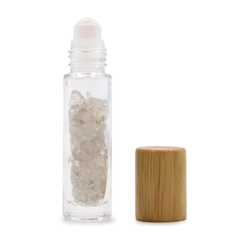 ancient wisdom 10x Gemstone Essential Oil Roller Bottle - Rock Quartz - Wooden Cap