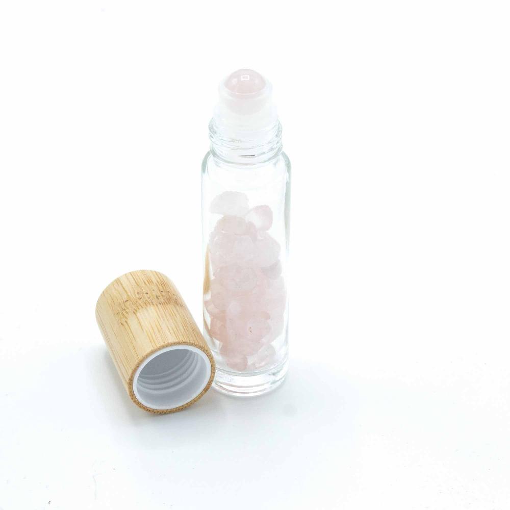 Ancient Wisdom 10x Gemstone Essential Oil Roller Bottle - Rose Quartz - Wooden Cap