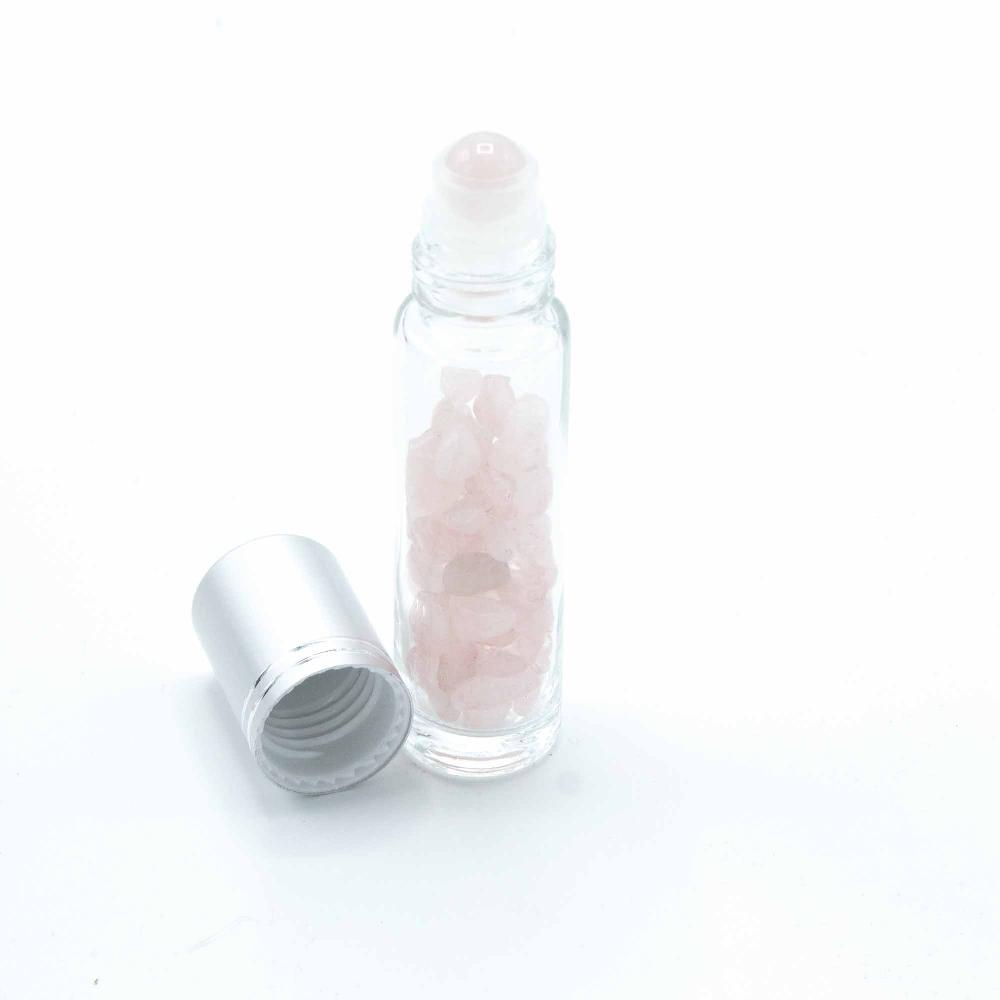 Ancient Wisdom 10x Gemstone Essential Oil Roller Bottle - Rose Quartz - Silver Cap