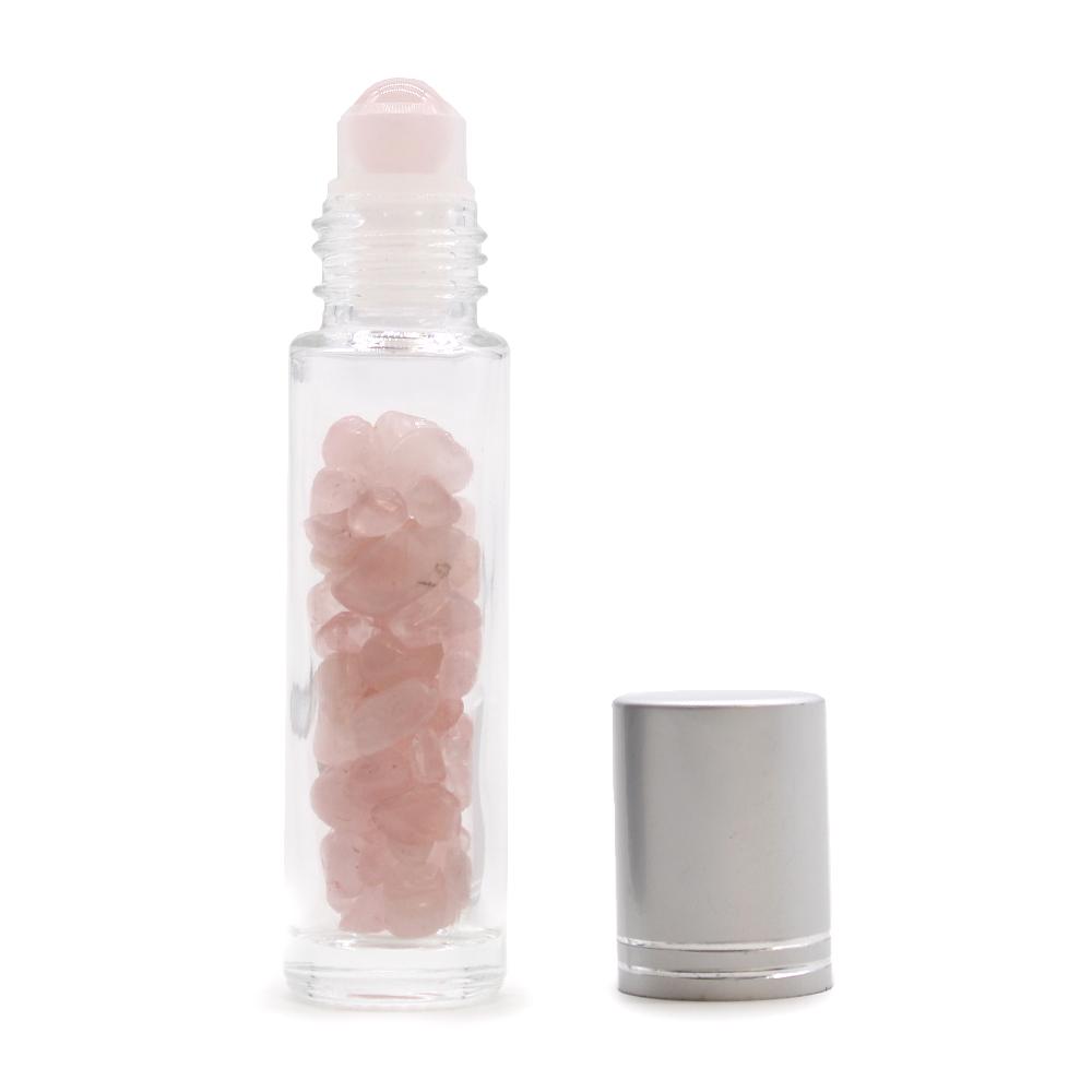 ancient wisdom 10x Gemstone Essential Oil Roller Bottle - Rose Quartz - Silver Cap
