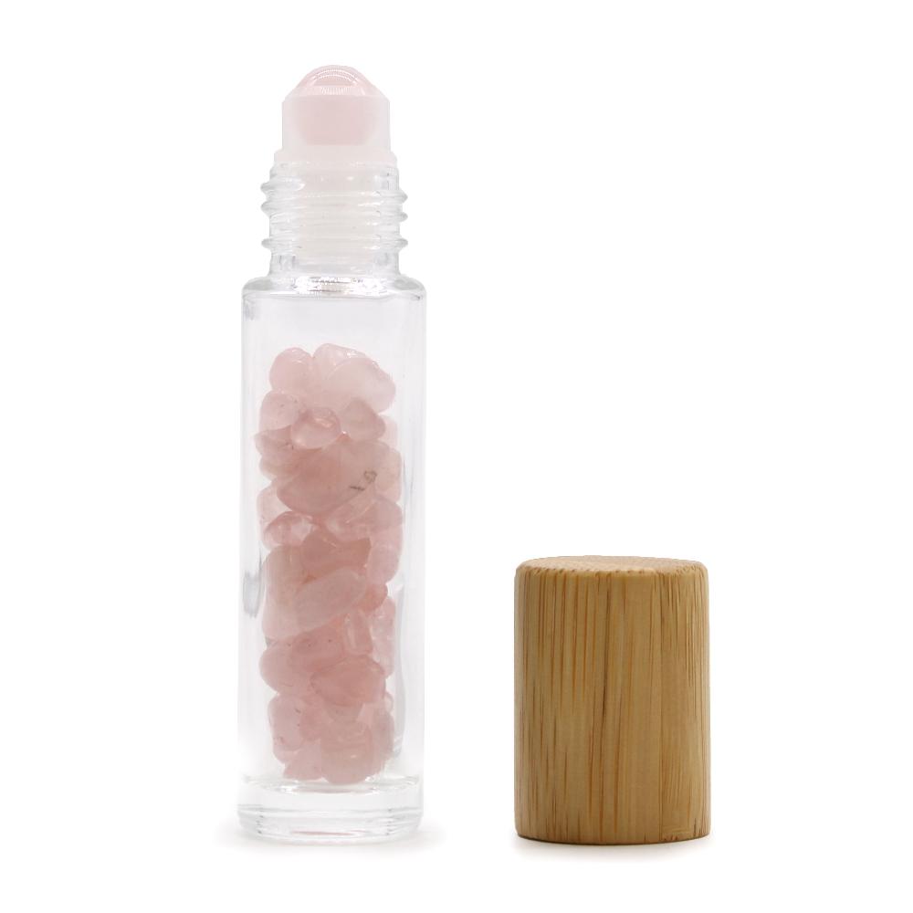 ancient wisdom 10x Gemstone Essential Oil Roller Bottle - Rose Quartz - Wooden Cap