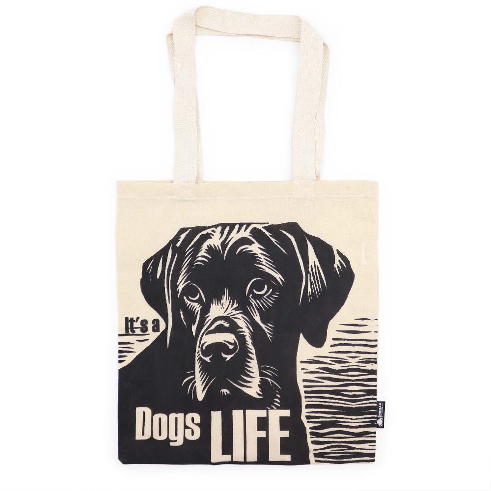 ancient wisdom 10x Iconic Basic Tote Bag - Dog's Life - (40x36cm) - Natural 4oz