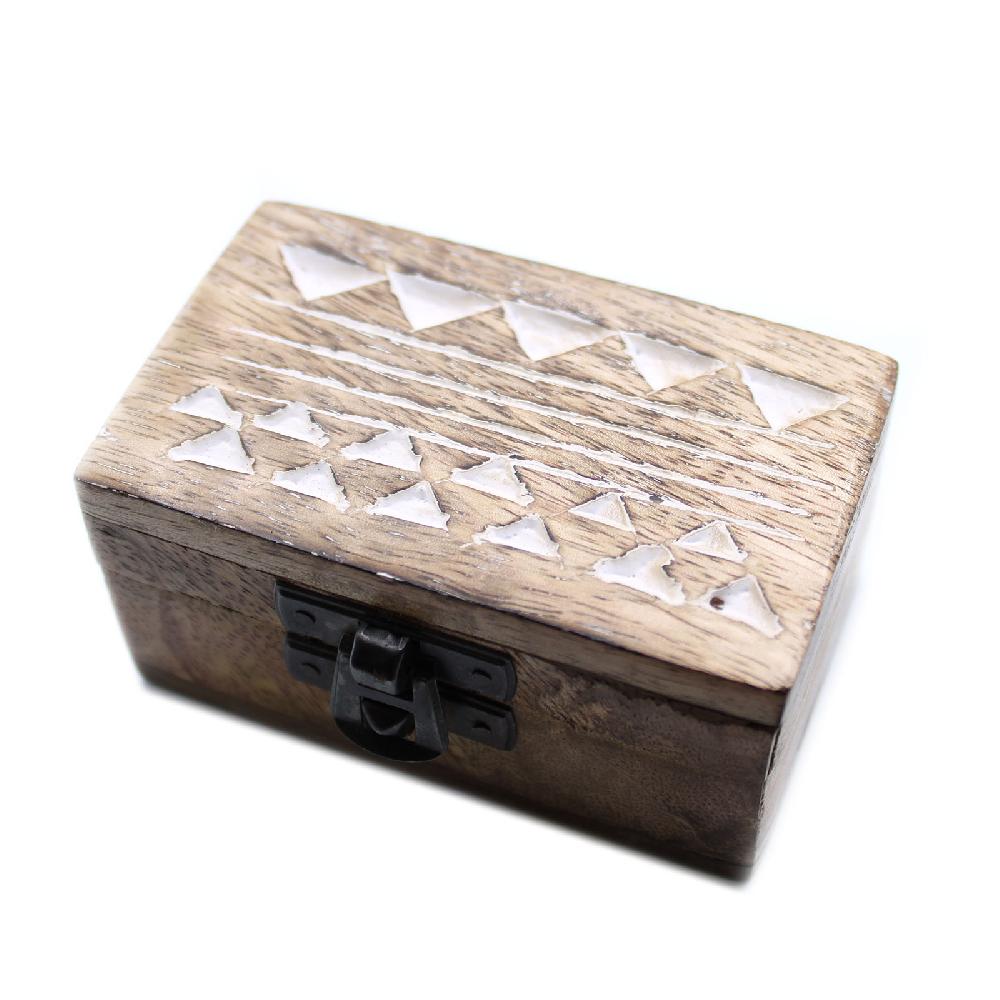Ancient Wisdom 10x White Washed Wooden Box - 3x1.5 Pill Box Aztec Design