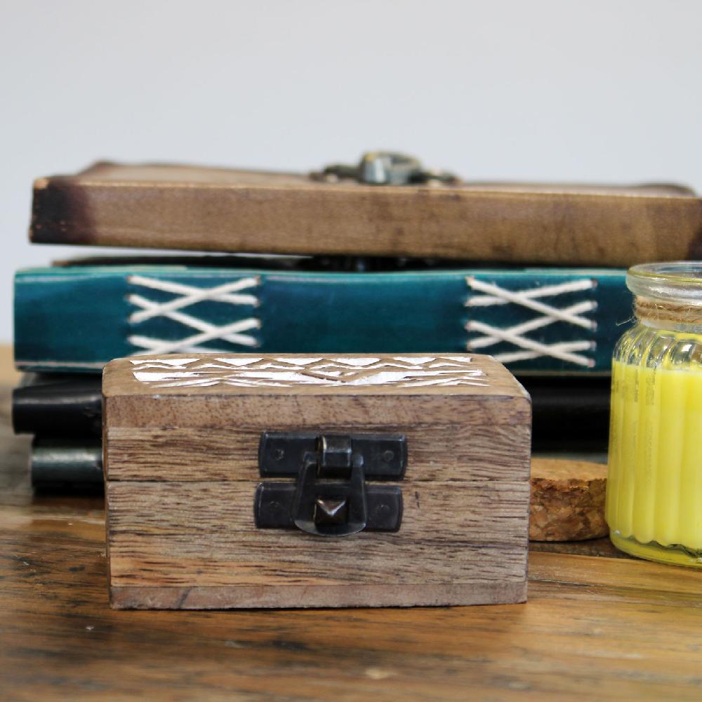 Ancient Wisdom 10x White Washed Wooden Box - 3x1.5 Pill Box Aztec Design