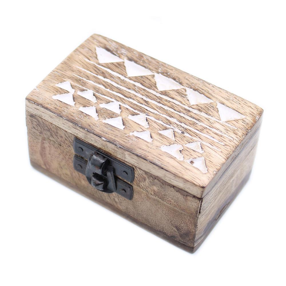ancient wisdom 10x White Washed Wooden Box - 3x1.5 Pill Box Aztec Design