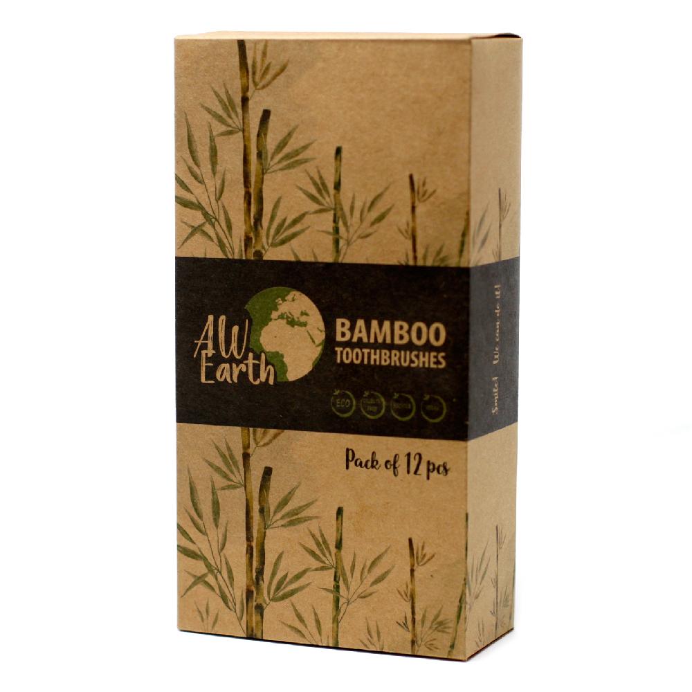 Ancient Wisdom 12x Bamboo Toothbrush - Charcoal Medium Soft