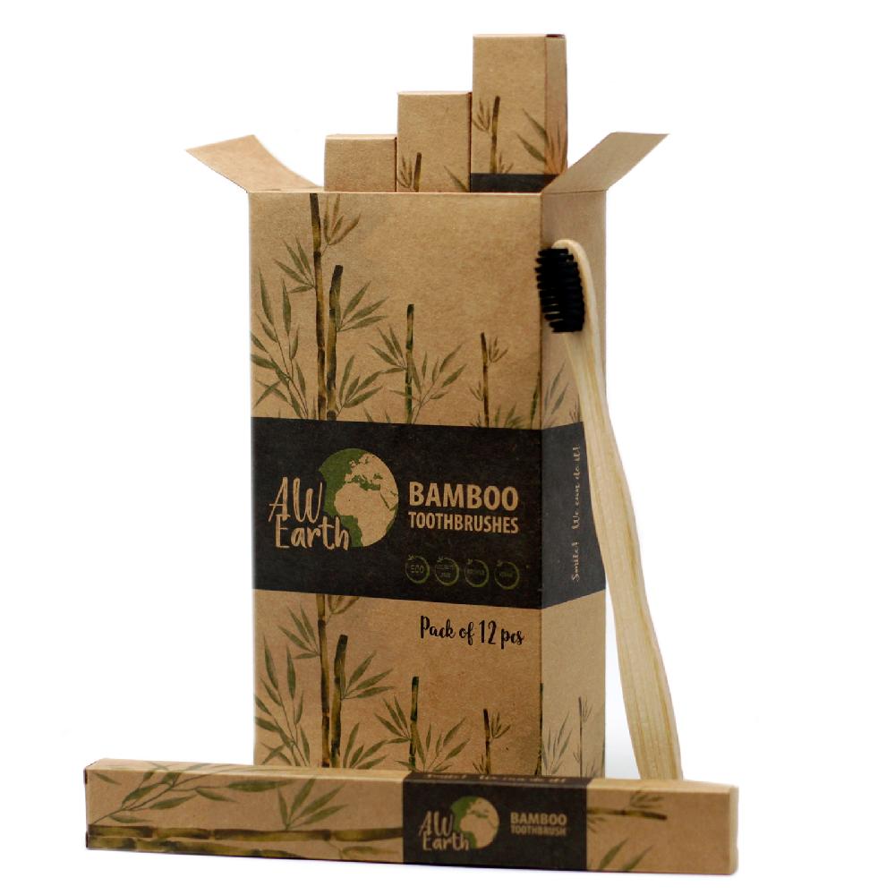Ancient Wisdom 12x Bamboo Toothbrush - Charcoal Medium Soft