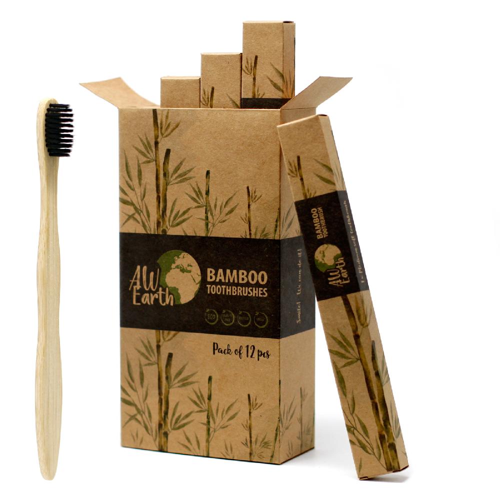 ancient wisdom 12x Bamboo Toothbrush - Charcoal Medium Soft