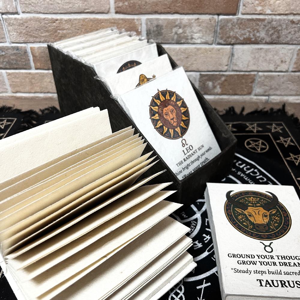 ancient wisdom 12x Med Tibet Style Star Signs Notebooks - (12x8cm) - 40 leafs (12 x assorted Des) - In Display Case