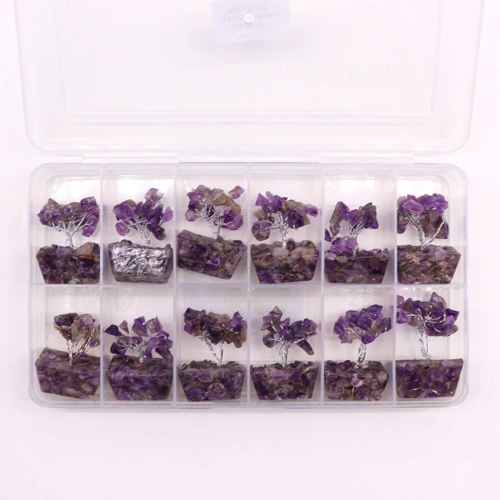 Ancient Wisdom 12x Mini Gemstone Trees On Orgonite Base - Amethyst (15 Stones)