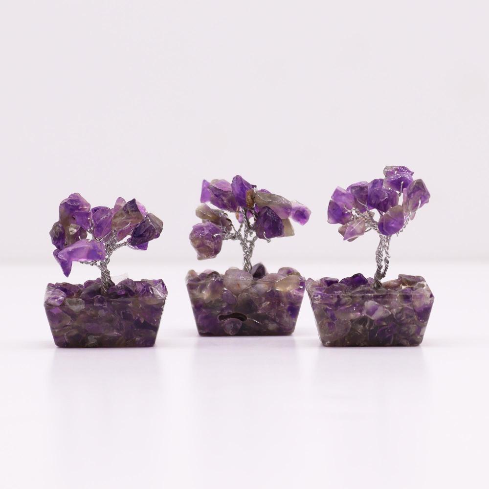 Ancient Wisdom 12x Mini Gemstone Trees On Orgonite Base - Amethyst (15 Stones)