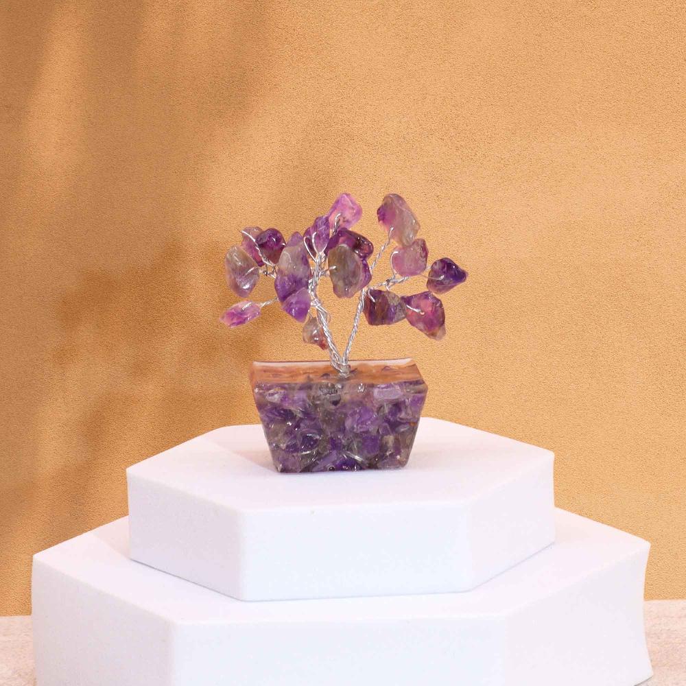 ancient wisdom 12x Mini Gemstone Trees On Orgonite Base - Amethyst (15 stones)