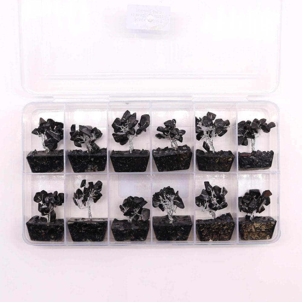 Ancient Wisdom 12x Mini Gemstone Trees On Orgonite Base - Black Agate (15 Stones)