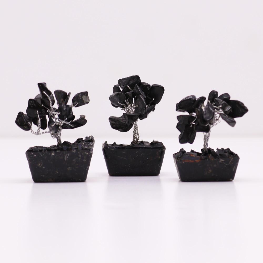 Ancient Wisdom 12x Mini Gemstone Trees On Orgonite Base - Black Agate (15 Stones)