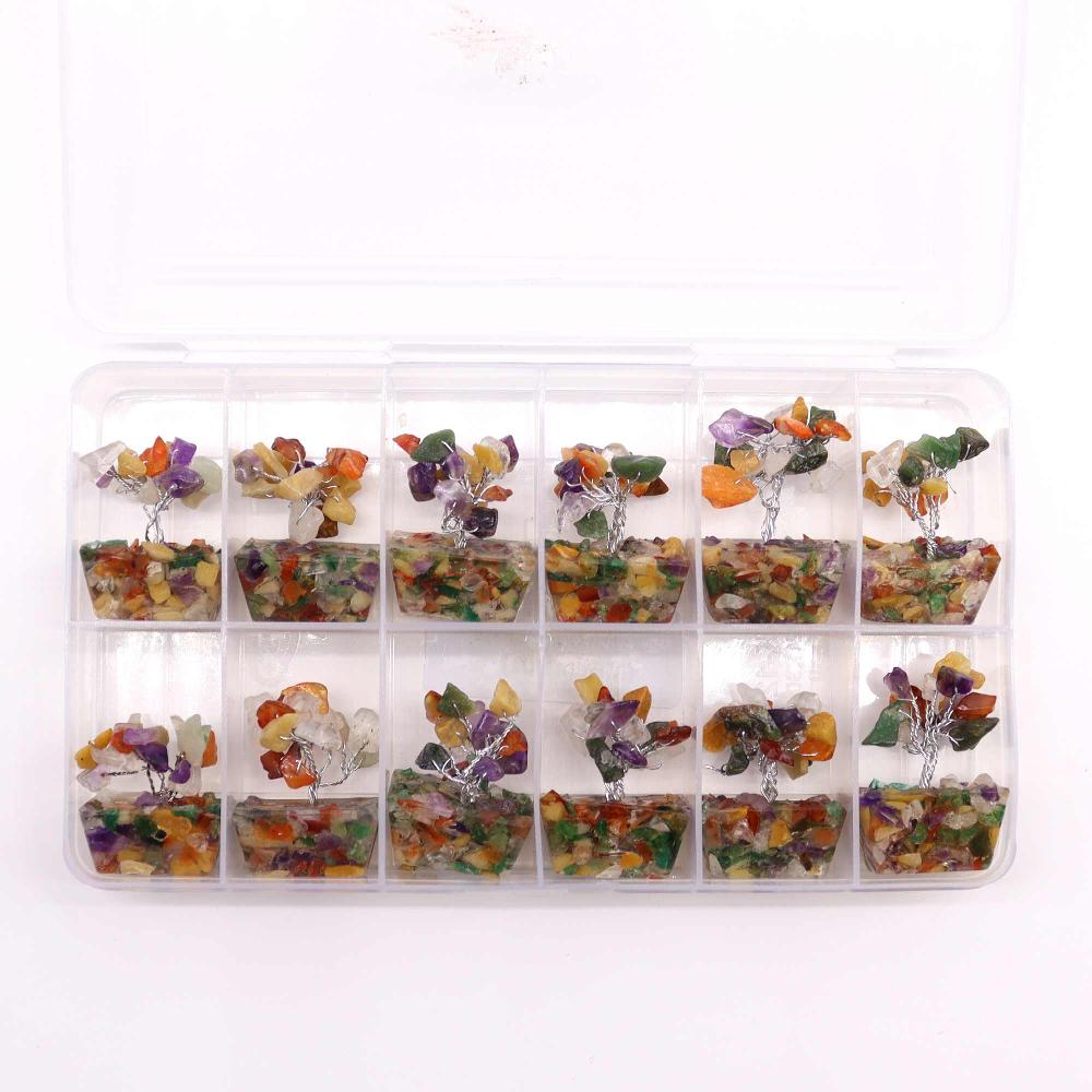 Ancient Wisdom 12x Mini Gemstone Trees On Orgonite Base - Multi Stones (15 Stones)