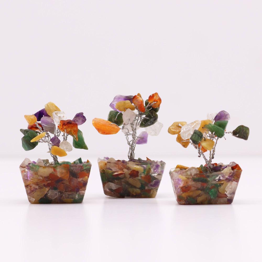 Ancient Wisdom 12x Mini Gemstone Trees On Orgonite Base - Multi Stones (15 Stones)