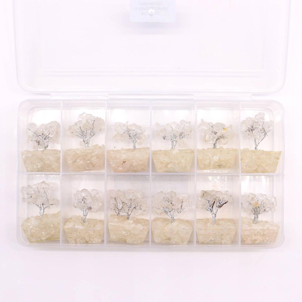 Ancient Wisdom 12x Mini Gemstone Trees On Orgonite Base - Rock Quartz (15 Stones)