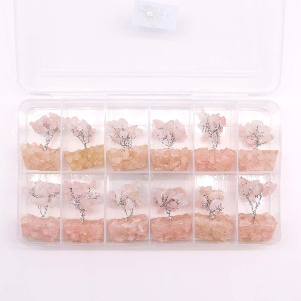 Ancient Wisdom 12x Mini Gemstone Trees On Orgonite Base - Rose Quartz (15 Stones)