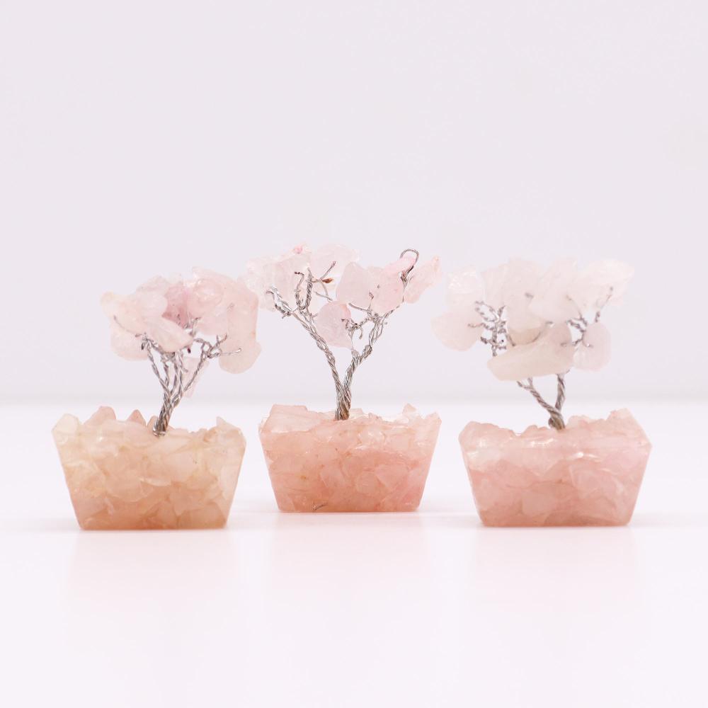 Ancient Wisdom 12x Mini Gemstone Trees On Orgonite Base - Rose Quartz (15 Stones)