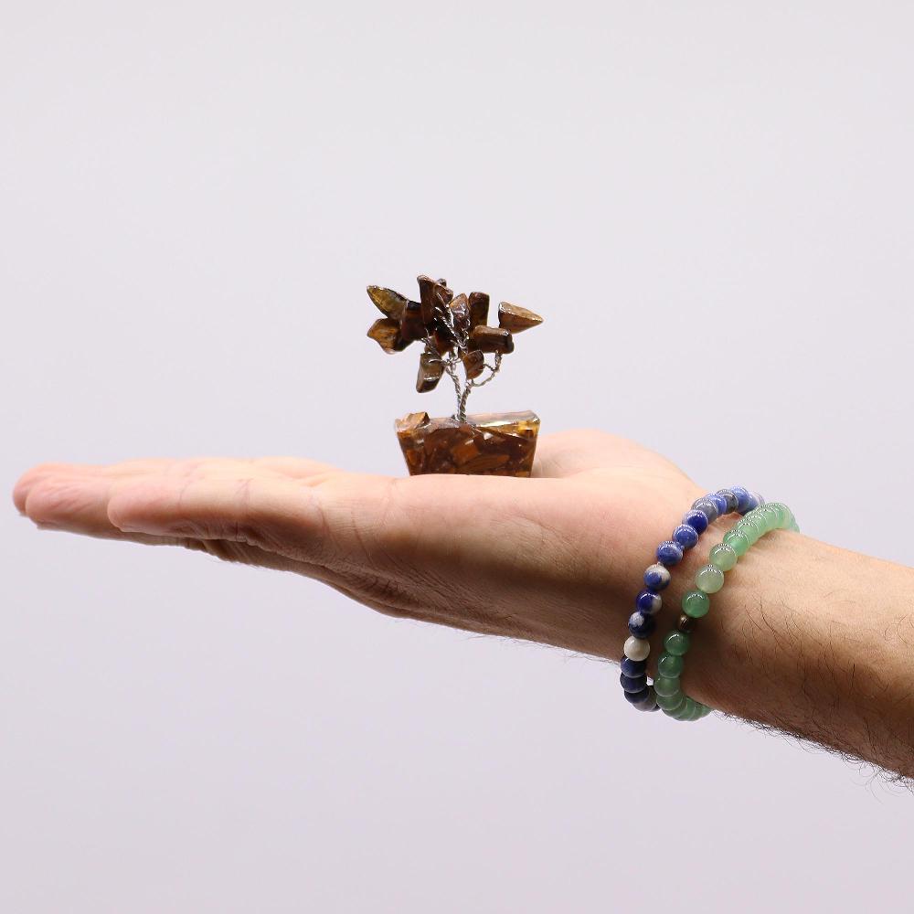 Ancient Wisdom 12x Mini Gemstone Trees On Orgonite Base - Tigereye (15 Stones)