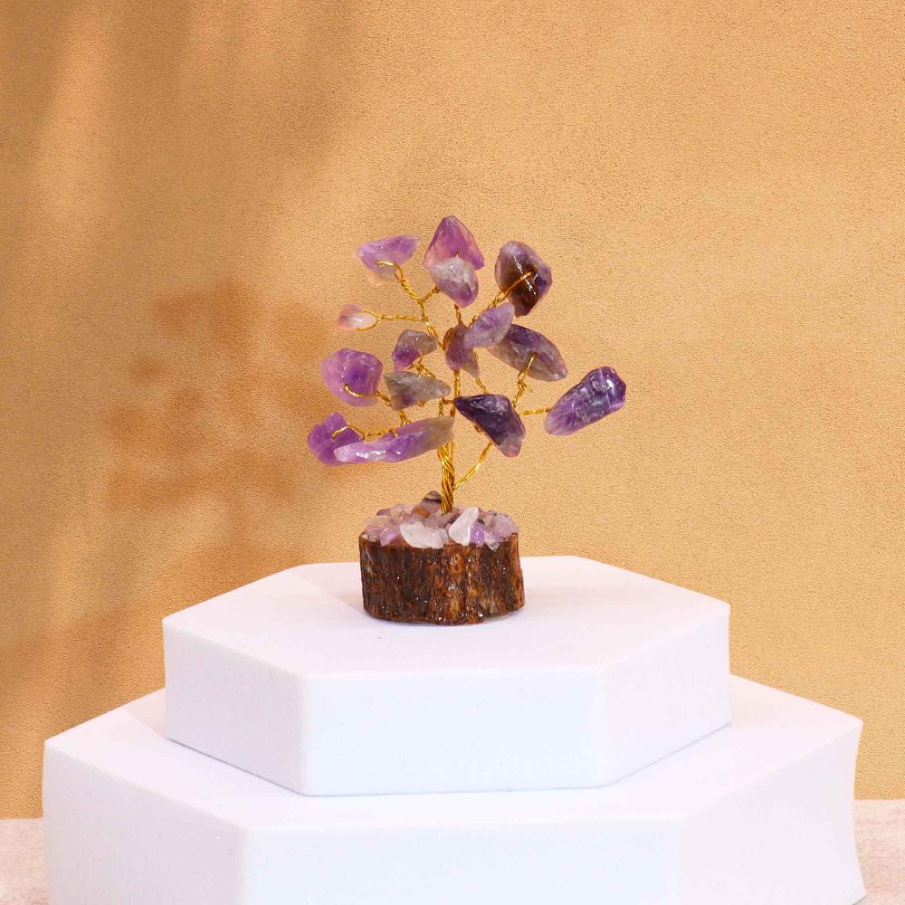 ancient wisdom 12x Mini Gemstone Trees On Wood Base - Amethyst (15 stones)