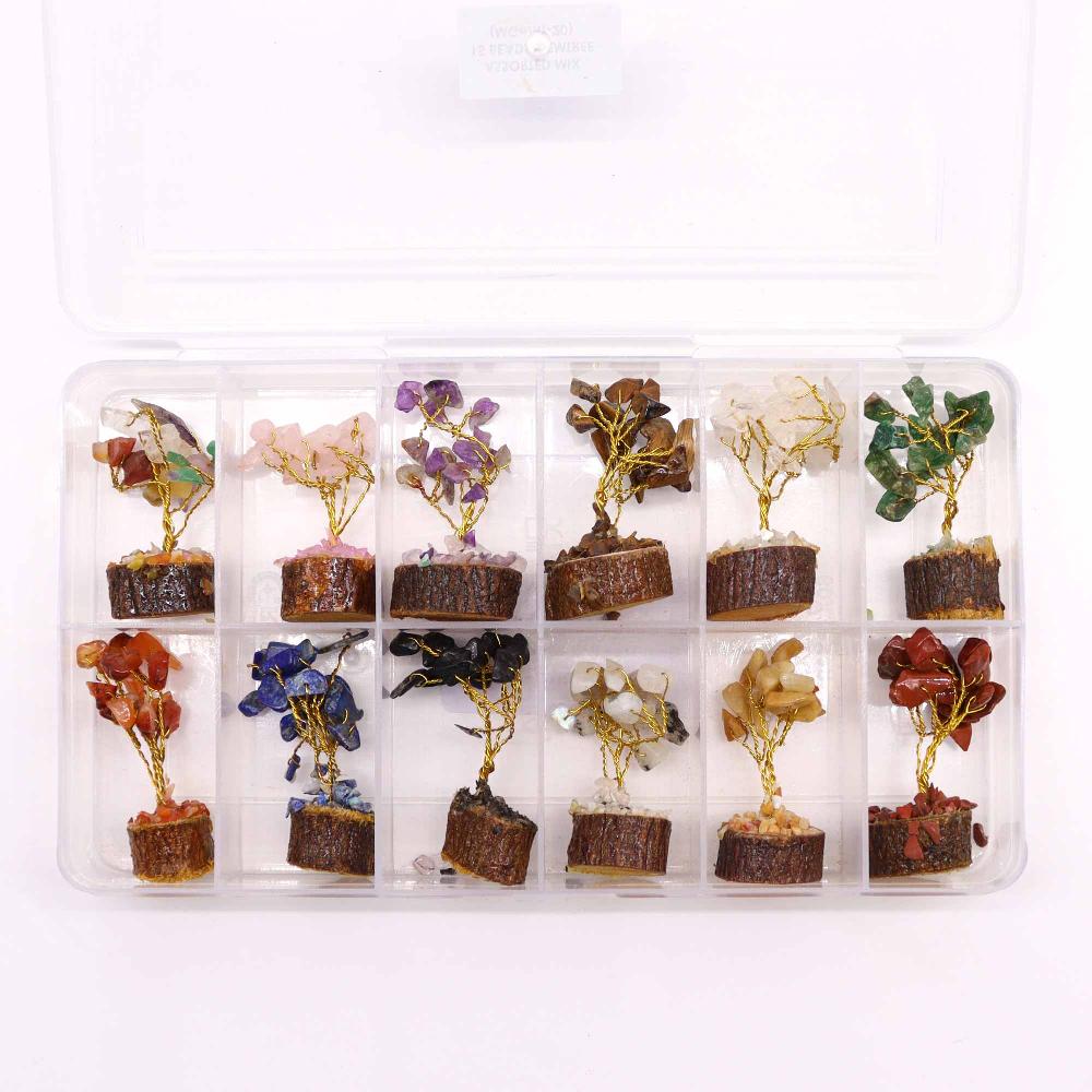 Ancient Wisdom 12x Mini Gemstone Trees On Wood Base - Assorted Mix (15 Stones)
