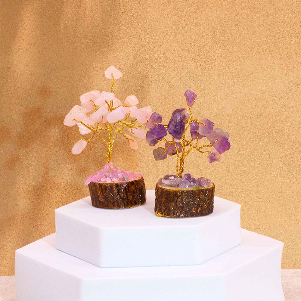 ancient wisdom 12x Mini Gemstone Trees On Wood Base - Assorted Mix (15 stones)
