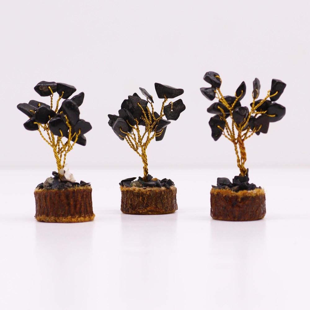 Ancient Wisdom 12x Mini Gemstone Trees On Wood Base - Black Agate (15 Stones)