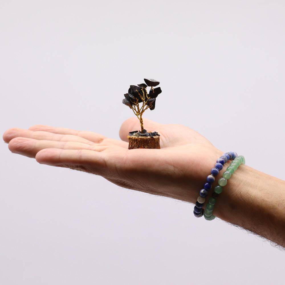 Ancient Wisdom 12x Mini Gemstone Trees On Wood Base - Black Agate (15 Stones)