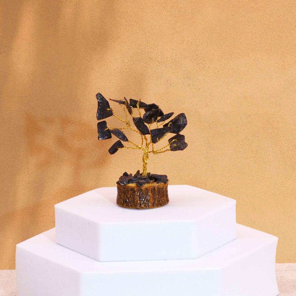 ancient wisdom 12x Mini Gemstone Trees On Wood Base - Black Agate (15 stones)