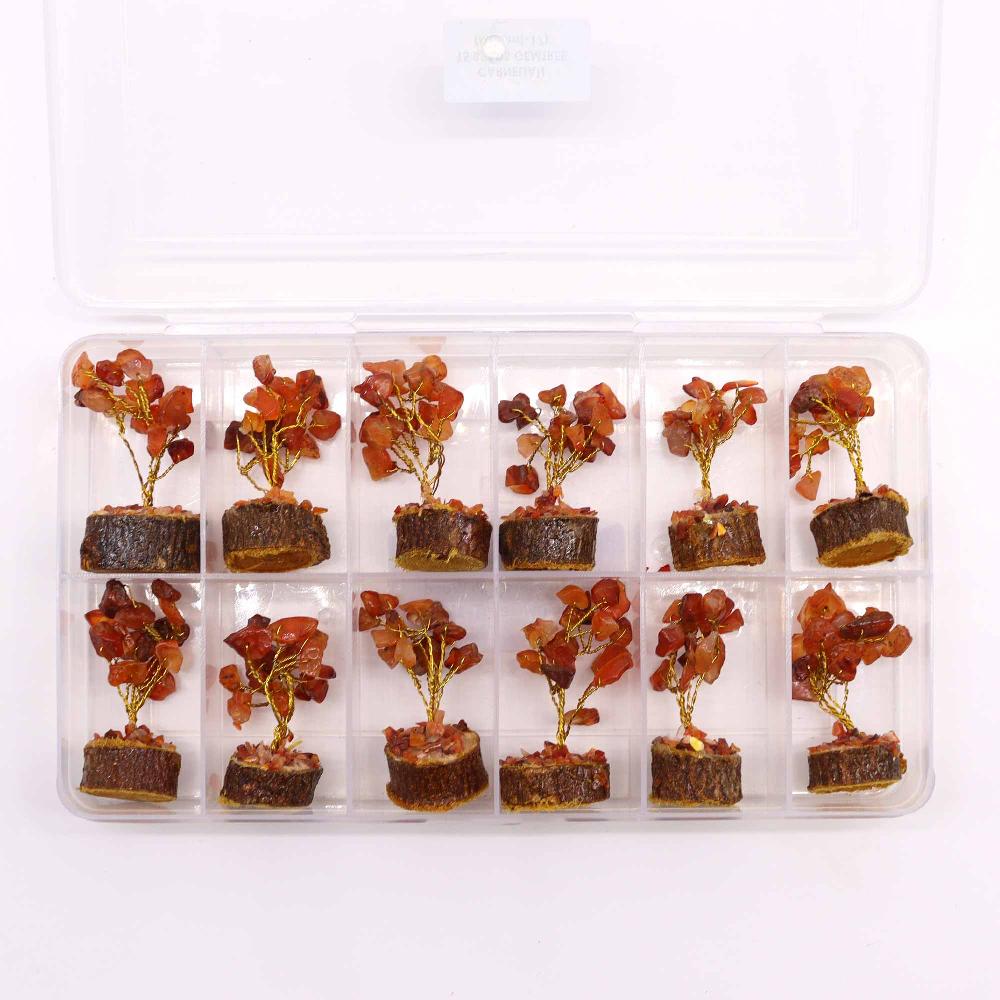 Ancient Wisdom 12x Mini Gemstone Trees On Wood Base - Carnelian (15 Stones)
