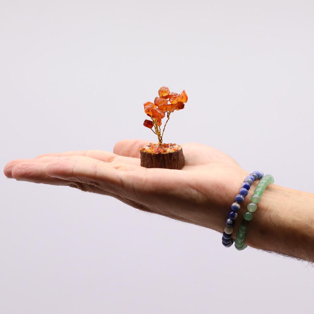 Ancient Wisdom 12x Mini Gemstone Trees On Wood Base - Carnelian (15 Stones)